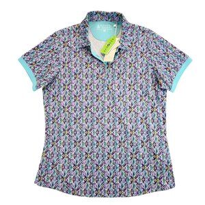Bermuda Sands NEW Gabi Floral‎ Golf Polo Shirt Upf 50+ Sun Protection Wicking Md